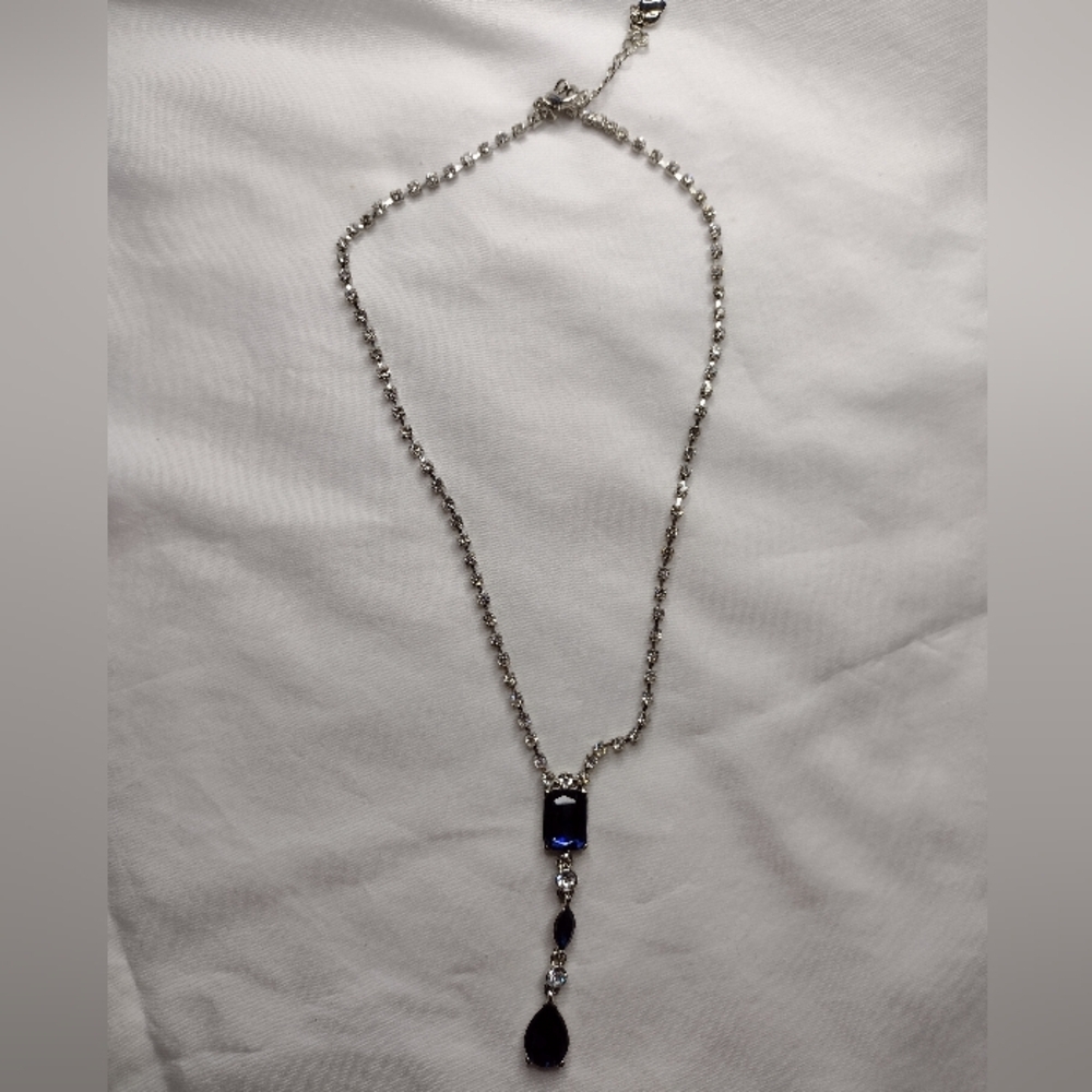 Silver and faux sapphire necklace